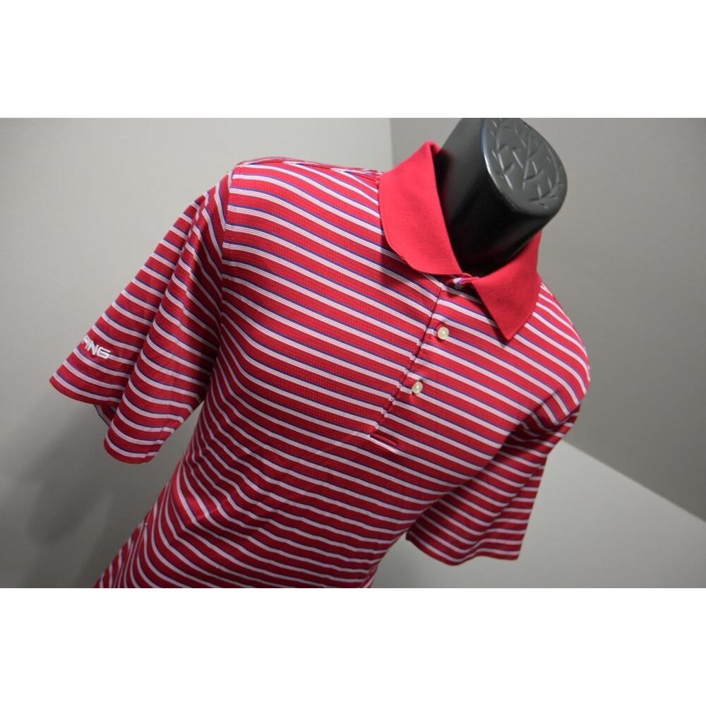 Ping‎ Golf Polo Performance Dynamics Dry Fitting Striped Golf Shirt Mens Medium